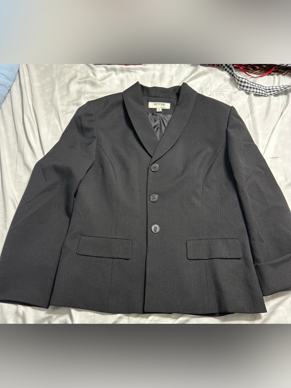 Suit Studio Black Pinstripe Shawl-Collar Blazer